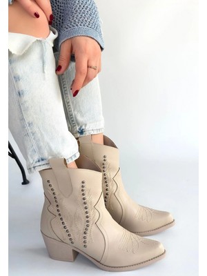 Erbilden Matin Bej Cilt Topuklu Bot