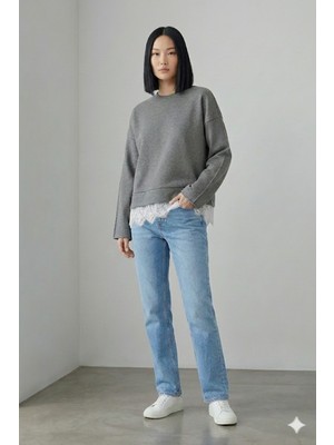 Babokah Eteği Dantelli Interlok Sweatshirt