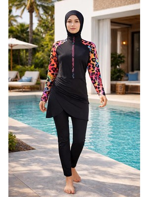 Alfasa Likralı Mayo Kumaşı Yarım Fermuarlı Kadın Tesettür Mayo 26688