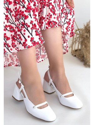 Erbilden Jecci Beyaz Cilt Topuklu Ayakkabı