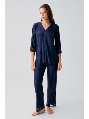 Artış Collection Truvakar Kollu Dantelli Düğmeli Esnek Viskoz Pijama Takım 19207