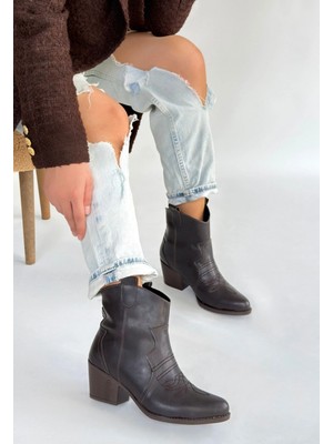 Erbilden Akver Acı Kahve Cilt Topuklu Bot