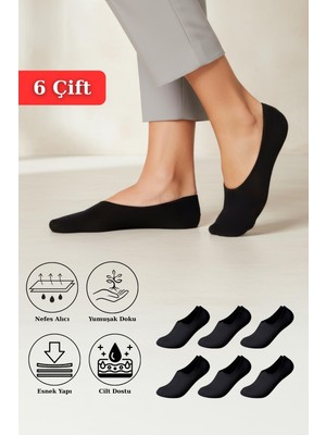 Rays 6 Çift Kadın Siyah Esnek Pamuklu Örme Babet çorap 1020
