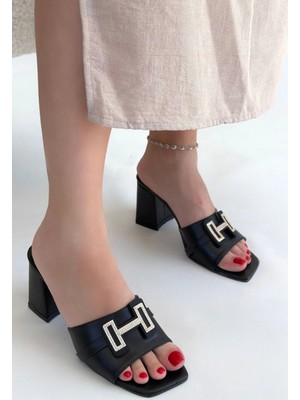 Erbilden Erew Siyah Cilt Topuklu Terlik