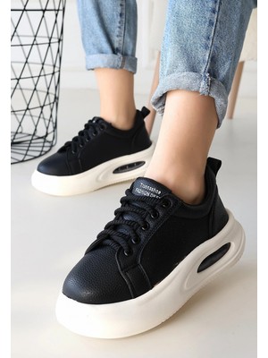 Erbilden Chris Siyah Cilt Bağcıklı Spor Ayakkabı