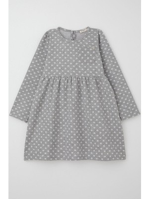 Breeze Kız Çocuk Uzun Kollu Elbise Puantiye Desenli 4-8 Yaş, Açık Gri Melanj
