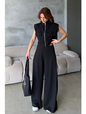 Bejna Kadın Yumuşak Modal Dokulu Yelek Wide Leg Pantolon Alt Üst Spor Takım