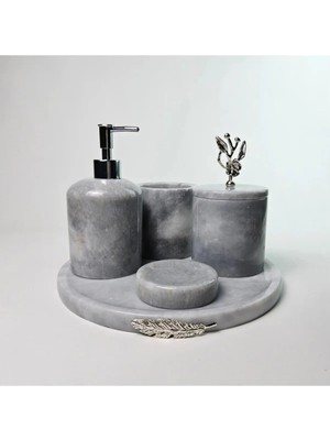 Ege Gross Tozlu Gümüş Mermer Banyo Seti 5li/gri Mermer Banyo Takımı