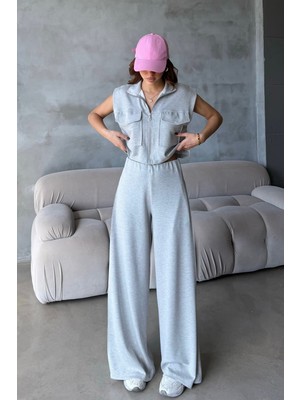 Bejna Kadın Yumuşak Modal Dokulu Yelek Wide Leg Pantolon Alt Üst Spor Takım