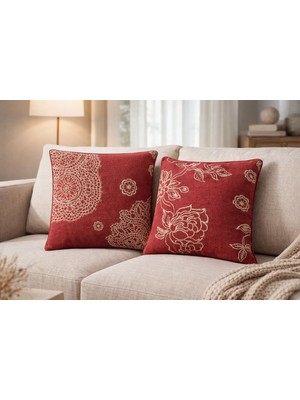 Assa Home Arte Di Casa Bordo Keten Dokulu Desenli Dekoratif Kırlent Kılıf I 45 x 45 cm