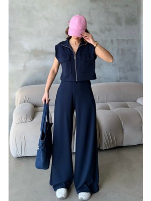 Bejna Kadın Yumuşak Modal Dokulu Yelek Wide Leg Pantolon Alt Üst Spor Takım