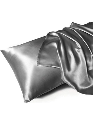 Karahanbey 2’li Ipek Dokulu Saten Yastık Kılıfı 50X70 – Koyu Gri – Mikrosaten, Saç ve Cilt Dostu
