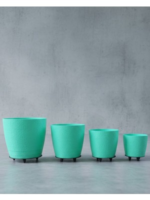 Calperia 4’lü 3D Yeşil Dekoratif Saksı Takımı Ayaklı Modern Vazo Seti - Lisinya