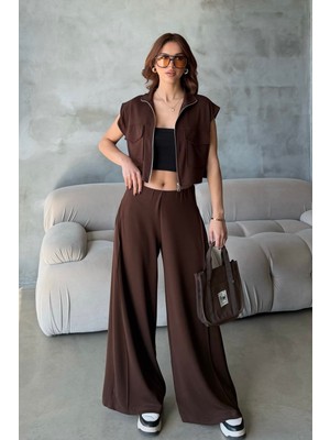 Bejna Kadın Yumuşak Modal Dokulu Yelek Wide Leg Pantolon Alt Üst Spor Takım