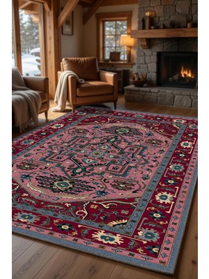 Kilim Home Bohem Otantik Desenli Bordo Pembe Dekoratif Halı – Kaymaz Taban
