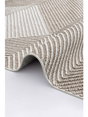 Koza Halı Retro Krem Bej Geometrik Desenli Tozumaz Salon Koridor Balkon Teras Bahçe Oturma Odası Halısı 19270A