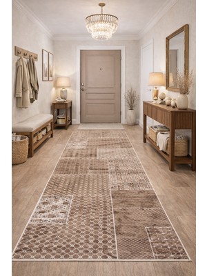 Babil Home Kaymaz Tabanlı Kesme  Salon Koridor Mutfak Yatak Odası Halısı 3009 Kahve