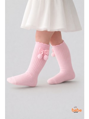 Trend Bebe Butik Kız Çocuk Diz Altı Prenses Taç Detaylı Fiyonklu Pamuklu Uzun Çorap Esnek Günlük ve Özel Gün Çorabı