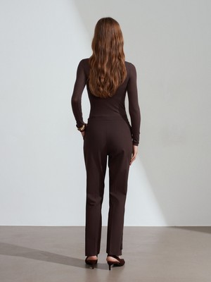 Dilvin 72258 Düğme Detaylı Pantolon-Kahve