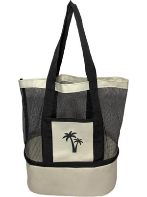 Kayoubi Plaj Çantası Kumsal Beji Soğuk Serin Sıcak Tutucu Bölmeli Buzluklu Termos Çanta Deniz Sahil Çantası