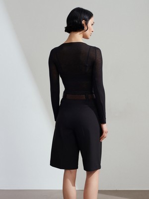 Dilvin 72271 Kemerli Yüksek Bel Bermuda-Siyah