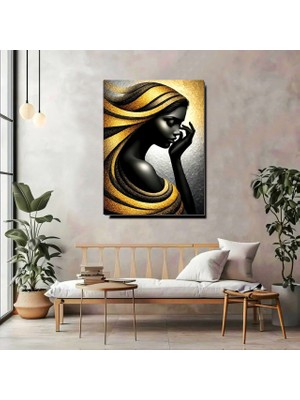 Artprinta Gold Siyah Kadın Figürlü Kanvas Tablo – Modern ve Lüks Duvar Dekoru