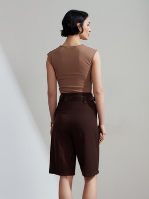 Dilvin 72271 Kemerli Yüksek Bel Bermuda-Kahve