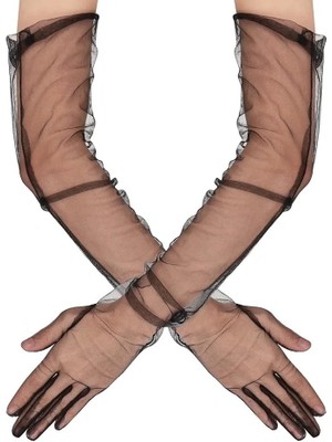 Twin Store Uzun Boy Likralı Siyah Renk Yetişkin Mega Tül Eldiven 53 cm