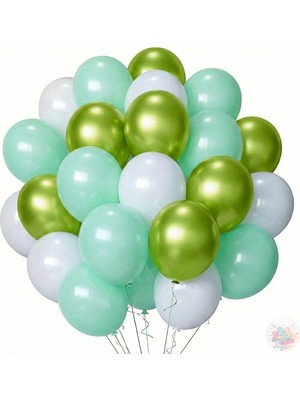 Joyane Metalik Antep Yeşil ve Makaron Yeşil Beyaz Balon Seti | 24 Parça A Kalite, Parti ve Doğum Günü Seti