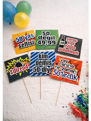 Bi Tutam Mutluluk 50 Yaş Renkli Konuşma Balonları 6 Adet