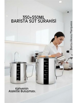 Inox 350ML-550ML Barista Süt Sürahisi Seti - Süt Köpürtme Potu -  Paslanmaz Çelik