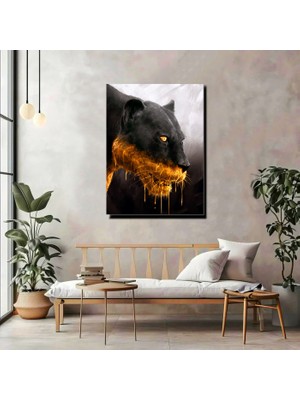 Artprinta Siyah Panter Kanvas Tablo – Gold Detaylı Modern Duvar Dekoru