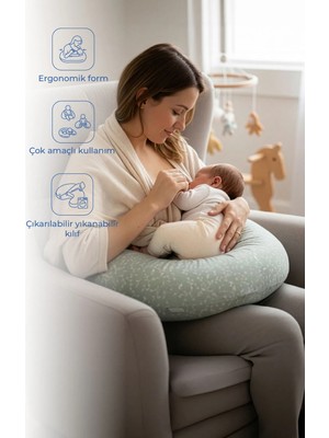 Babyjem Emzirme Ve Destek Minderi Yeşil Çiçek