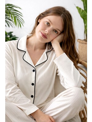 Morvarid Şık Gelin Pijama Takımı – Bride Uzun Kollu Gömlek Yaka Kadın Pijama