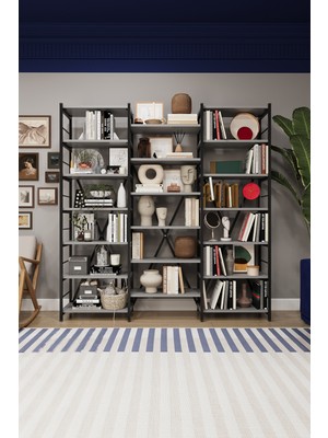 Asra Trend 6 RAFLI METAL KİTAPLIK ÜÇ MODÜL