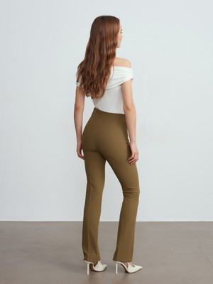 Dilvin 72260 Pens Detaylı Kumaş Pantolon-Koyu Yeşil