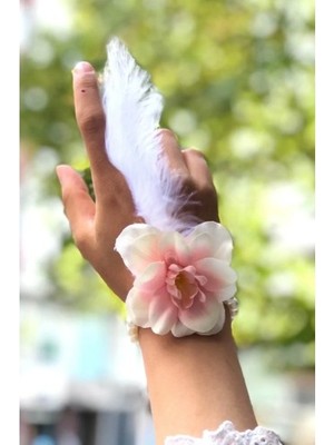 Ett Bride To Be Nedime Gelin Bilekliği Tüy ve Inci Boncuk Detaylı Somon Renkli Bekarlığa Veda Part