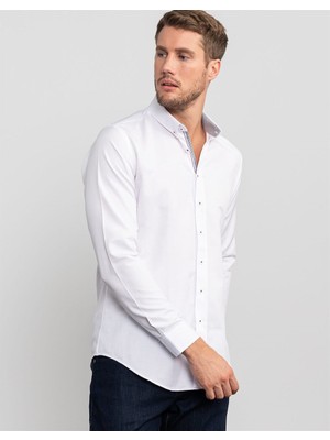 Tudors Slim Fit Uzun Kollu Düğmeli Yaka Düz Spor Erkek Gömlek