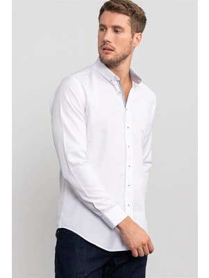 Tudors Slim Fit Uzun Kollu Düğmeli Yaka Düz Spor Erkek Gömlek