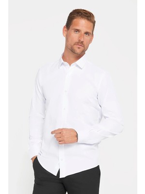 Tudors Modern Slim Fit Uzun Kollu Düz Erkek Beyaz Gömlek
