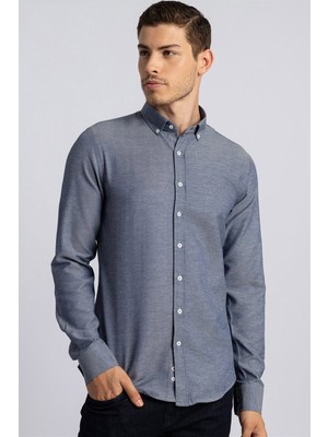 Tudors Slim Fit Uzun Kollu Düğmeli Yaka Pamuklu Kolay Ütü Düz Erkek Gömlek