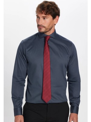 Tudors Erkek Slim Fit Dar Kesim %100 Pamuk Koton Saten Premium Seri Antrasit Gömlek