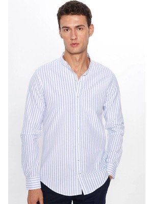 Tudors Erkek Slim Fit Dar Kesim Uzun Kollu Pamuklu Beyaz Hakim Yaka Gömlek