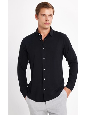 Tudors Slim Fit Dar Kesim Uzun Kol Dökümlü Viskon Şık Erkek Gömlek - Tudors