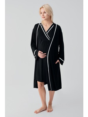 Artış Collection Kısa Kollu Emzirme Bölmeli Esnek Viskoz Hamile Sabahlık Gecelik Takım 19417