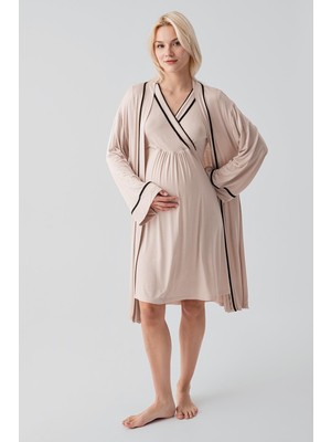 Artış Collection Kısa Kollu Emzirme Bölmeli Esnek Viskoz Hamile Sabahlık Gecelik Takım 19417