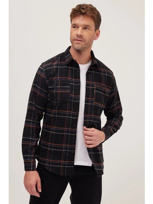 Tudors Erkek Slim Fit Dar Kesim Uzun Kollu Kareli Çift Cepli Kışlık Oduncu Gömlek