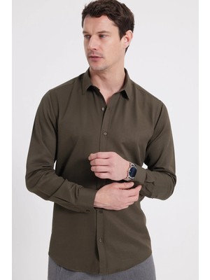 Tudors Modern Slim Fit Pamuklu Kolay Ütü Armürlü Erkek Gömlek