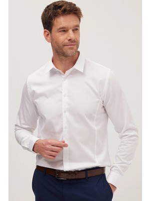 Tudors Erkek Slim Fit Dar Kesim Uzun Kollu %100 Pamuk Premium Seri Beyaz Gömlek