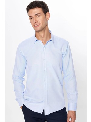Tudors Modern Slim Fit Pamuklu Kolay Ütü Armürlü Erkek Gömlek